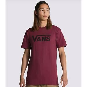 VANS Mens Classic Big Logo Skater Tshirt - Red, Burgundy Black, Size M